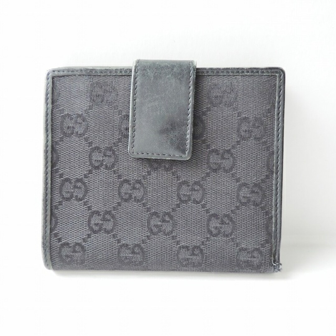Gucci(グッチ)のGUCCI(グッチ) Wホック財布 GG柄 黒 ジャガード×レザー レディースのファッション小物(財布)の商品写真