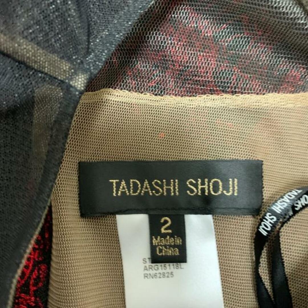 TADASHI SHOJI(タダシショウジ)のTADASHISHOJI(タダシショージ) ワンピース サイズ2 M レディース美品  - 黒×レッド ノースリーブ/ひざ丈/刺繍 レディースのワンピース(その他)の商品写真