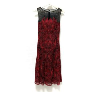 タダシショウジ(TADASHI SHOJI)のTADASHISHOJI(タダシショージ) ワンピース サイズ2 M レディース美品  - 黒×レッド ノースリーブ/ひざ丈/刺繍(その他)