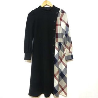 ブルーレーベルクレストブリッジ(BLUE LABEL CRESTBRIDGE)のBLUE LABEL CRESTBRIDGE(ブルーレーベルクレストブリッジ) ワンピース サイズ36 S レディース美品  - 黒×ベージュ×レッド ハイネック/長袖/ロング/チェック柄(その他)