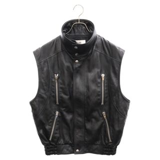 セリーヌ(celine)のCELINE セリーヌ 22AW SLEEVELESS JACKET IN SOFT LAMBSKIN ソフトラムスキン ノースリーブ レザー ジャケット ブラック 2EC49280D(Tシャツ/カットソー(半袖/袖なし))