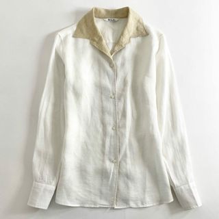 ロロピアーナ(LORO PIANA)の53e1 Loro Piana ロロピアーナ オープンカラー リネンシャツ 42 ホワイト ベージュ LINEN 100％ 長袖 イタリア製 麻 春夏 SHIRT(シャツ/ブラウス(長袖/七分))