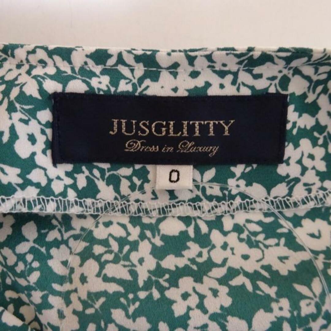 JUSGLITTY(ジャスグリッティー)のJUSGLITTY(ジャスグリッティー) ワンピース サイズ0 XS レディース美品  - ダークグリーン×白 Vネック/半袖/ロング/花柄/シャツワンピ レディースのワンピース(その他)の商品写真