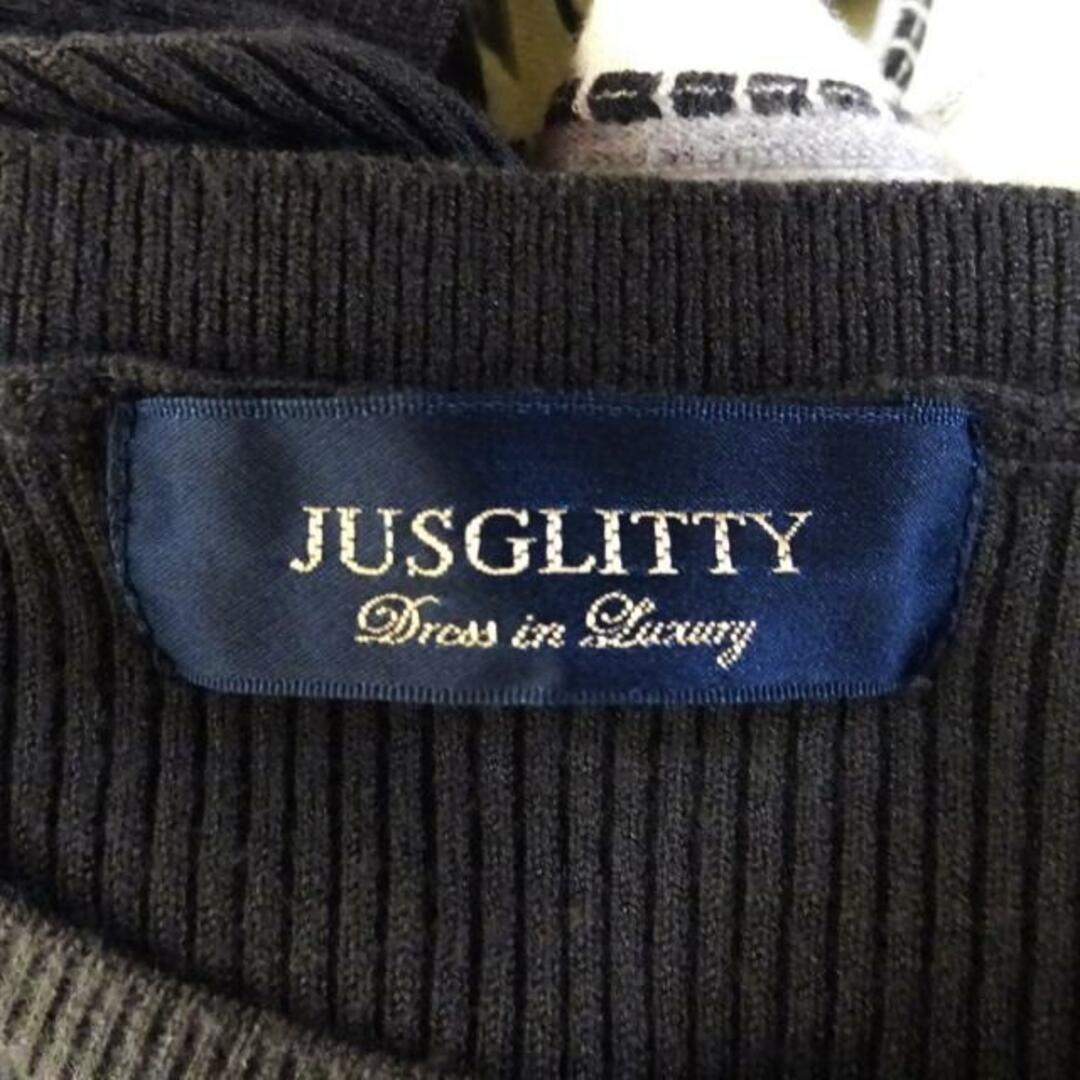 JUSGLITTY(ジャスグリッティー)のJUSGLITTY(ジャスグリッティー) ワンピース サイズ1 S レディース美品  - カーキ×白×グレー クルーネック/長袖/ロング/ニット/ストライプ レディースのワンピース(その他)の商品写真