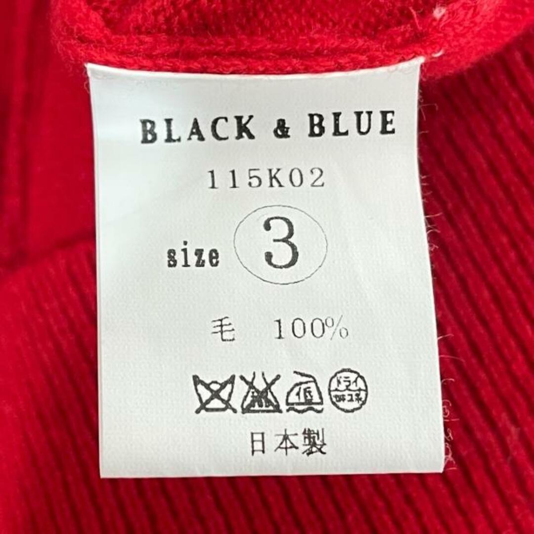 BLACK&BLUE(ブラックアンドブルー)のBLACK&BLUE(ブラックアンドブルー) カーディガン サイズ3 L メンズ美品  - ネイビー×レッド 長袖/ニット メンズのトップス(カーディガン)の商品写真
