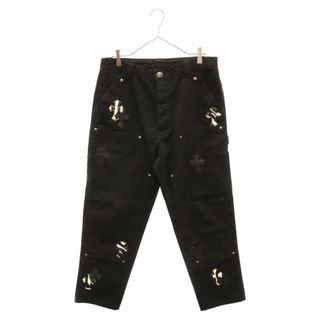 Chrome Hearts - CHROME HEARTS クロムハーツ CARPENTER CNVS ハラコパッチ レザークロスパッチ付きカーペンターロングパンツ アフターパッチカスタム品 33 ブラック