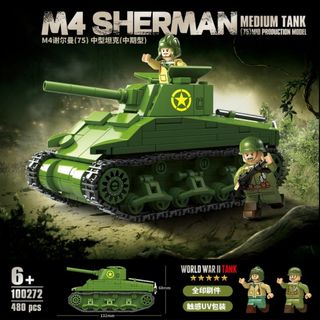 ★新作★【レゴ互換】ミニフィグ WW2 アメリカ軍 M4中戦車 +2体兵士(キャラクターグッズ)