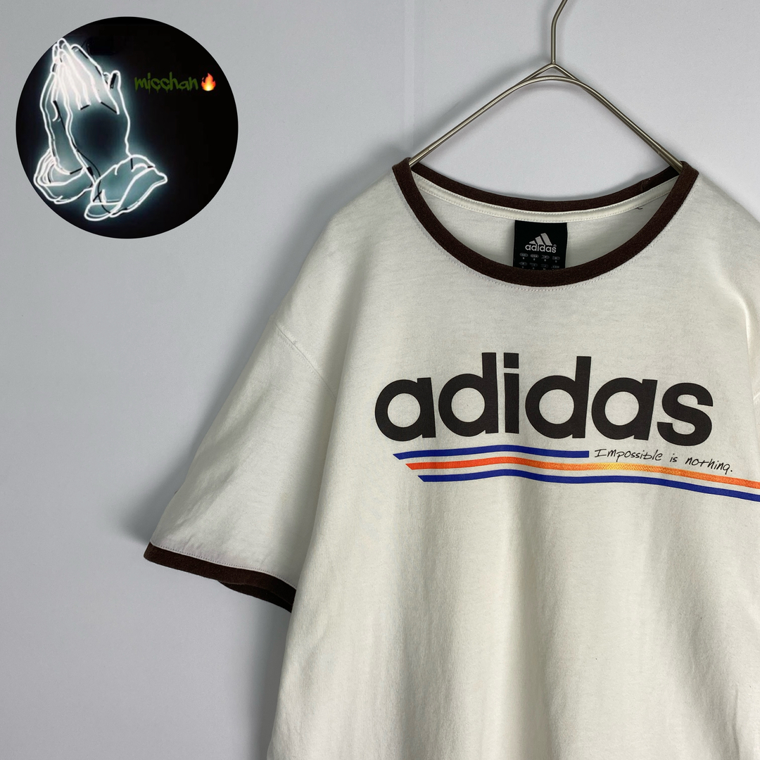adidas(アディダス)のadidas　リンガーTシャツ　ビッグロゴ　アイボリー　ブラウン メンズのトップス(Tシャツ/カットソー(半袖/袖なし))の商品写真