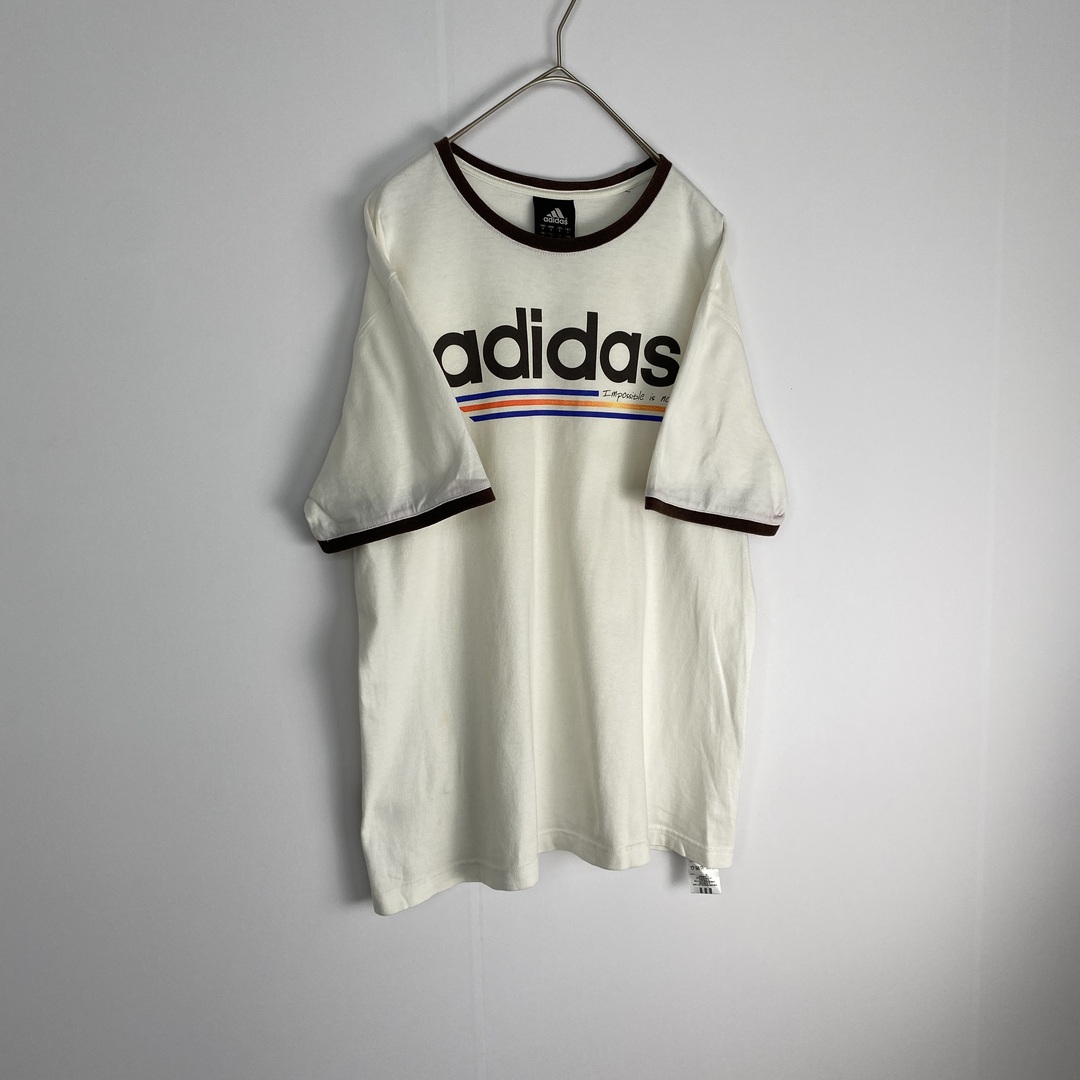 adidas(アディダス)のadidas　リンガーTシャツ　ビッグロゴ　アイボリー　ブラウン メンズのトップス(Tシャツ/カットソー(半袖/袖なし))の商品写真