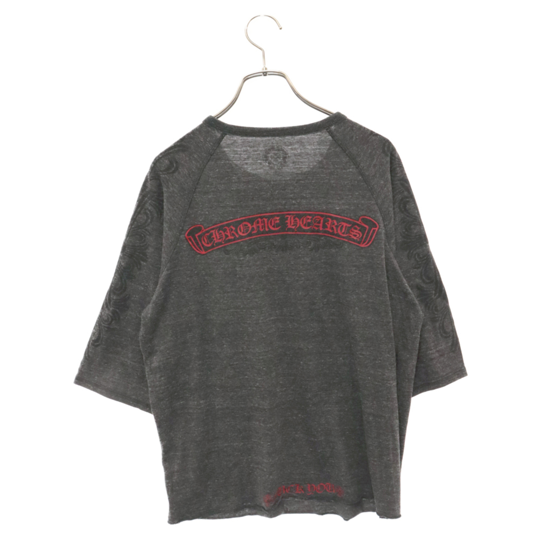Chrome Hearts(クロムハーツ)のCHROME HEARTS クロムハーツ オールドモデル バック ロゴ ヘンリーネック ラグラン 7分丈Tシャツ グレー メンズのトップス(Tシャツ/カットソー(半袖/袖なし))の商品写真