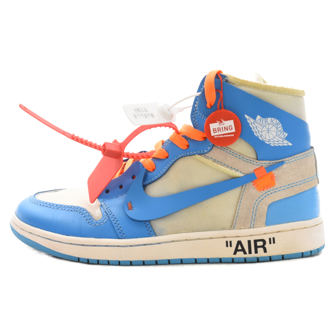 NIKE(ナイキ)のNIKE ナイキ ×OFF-WHITE AIR JORDAN 1 POWDER BLUE UNC オフホワイト エアジョーダン1 パウダーブルー ハイカットスニーカー ホワイト/ブルー AQ0818-148 US8.5/26.5cm メンズの靴/シューズ(スニーカー)の商品写真