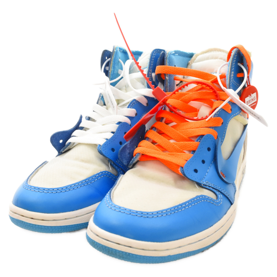 NIKE(ナイキ)のNIKE ナイキ ×OFF-WHITE AIR JORDAN 1 POWDER BLUE UNC オフホワイト エアジョーダン1 パウダーブルー ハイカットスニーカー ホワイト/ブルー AQ0818-148 US8.5/26.5cm メンズの靴/シューズ(スニーカー)の商品写真