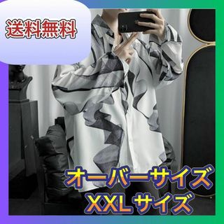 メンズ　長袖　シャツ　総柄　お洒落　XXL　韓国　オーバーサイズ　ストリート01(その他)