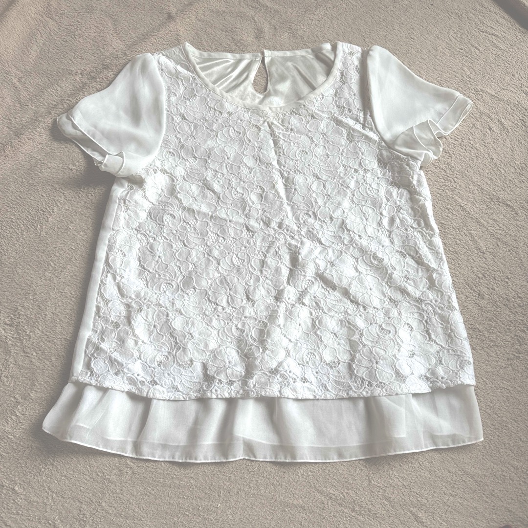 レーヨン ブラウス レース 白 L レディースのトップス(シャツ/ブラウス(半袖/袖なし))の商品写真