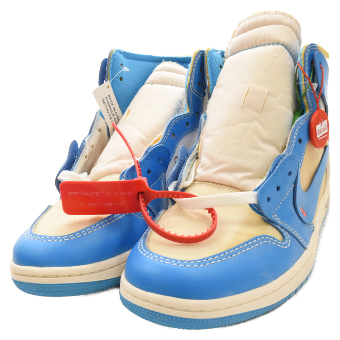 NIKE(ナイキ)のNIKE ナイキ ×OFF-WHITE AIR JORDAN 1 POWDER BLUE UNC オフホワイト エアジョーダン1 パウダーブルー ハイカットスニーカー ホワイト/ブルー AQ0818-148 26.5cm/US8.5 メンズの靴/シューズ(スニーカー)の商品写真