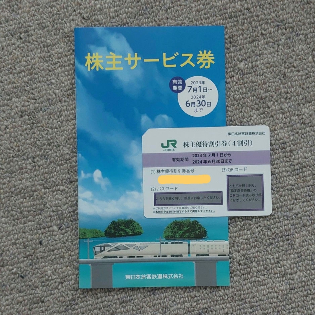 JR(ジェイアール)のJR東日本 株主優待割引券 1枚（4割引）　サービス券1冊セット チケットの優待券/割引券(その他)の商品写真