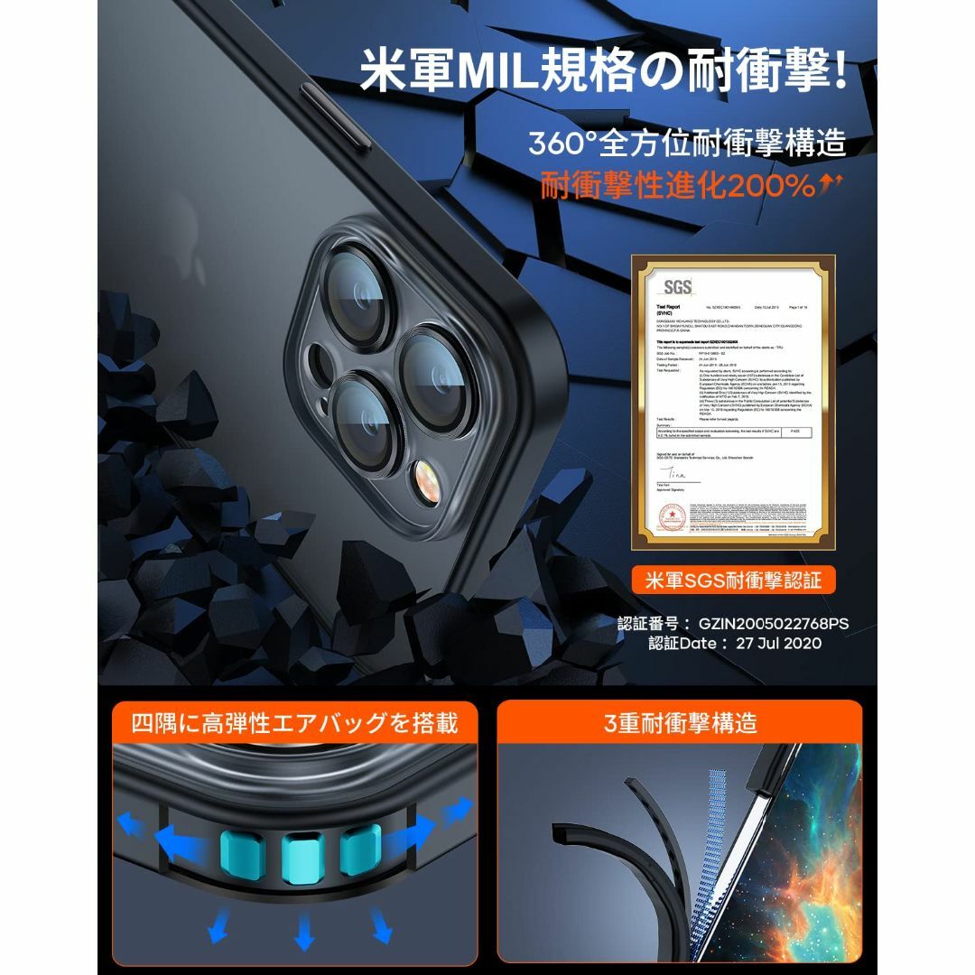 【色:半透明マットブラック】HUOYUO【 カメラ レンズ 一体型】 iPhon スマホ/家電/カメラのスマホアクセサリー(その他)の商品写真