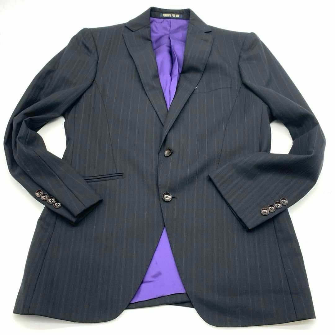 PERSON'S(パーソンズ)の裏地豪華✨ パーソンズ セットアップスーツ 総柄　紫 ボーダー メンズのスーツ(その他)の商品写真