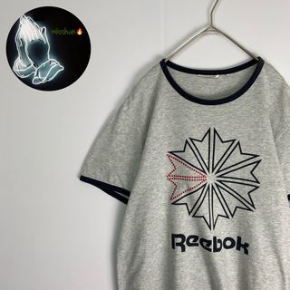 リーボック　リンガーＴシャツ　ビッグロゴ　グレー　黒(Tシャツ/カットソー(半袖/袖なし))