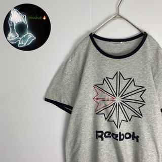 Reebok - リーボック　リンガーＴシャツ　ビッグロゴ　グレー　黒