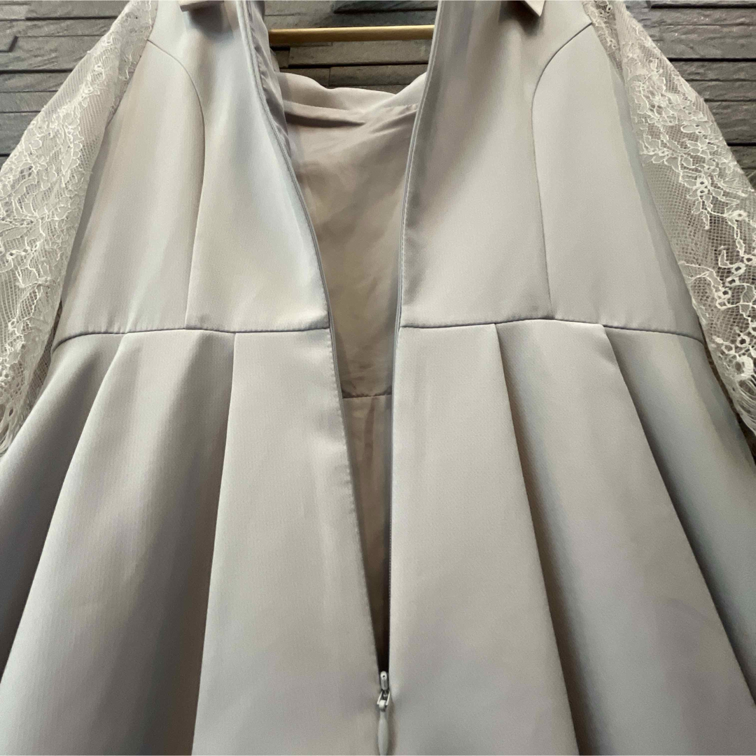 Cherite by PRIME PATTERN(シェリエットバイプライムパターン)のシェリエット 肩リボン 袖レース フレア ワンピース パーティードレス　結婚式 レディースのフォーマル/ドレス(ミディアムドレス)の商品写真