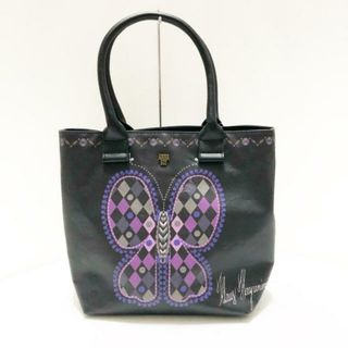 アナスイ(ANNA SUI)のANNA SUI(アナスイ) トートバッグ美品  - 黒×パープル×マルチ 蝶/KLAUS HAAPANIEMI コーティングキャンバス×レザー(トートバッグ)