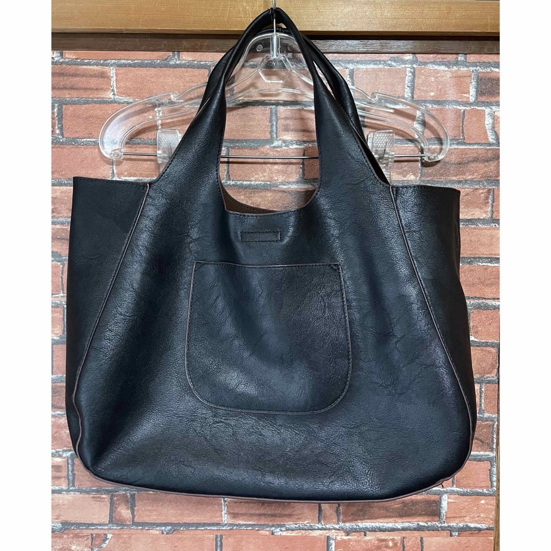 トートバッグ ハンドバッグ オフィスカジュアル 黒 大きめカバン シンプル 鞄 レディースのバッグ(トートバッグ)の商品写真