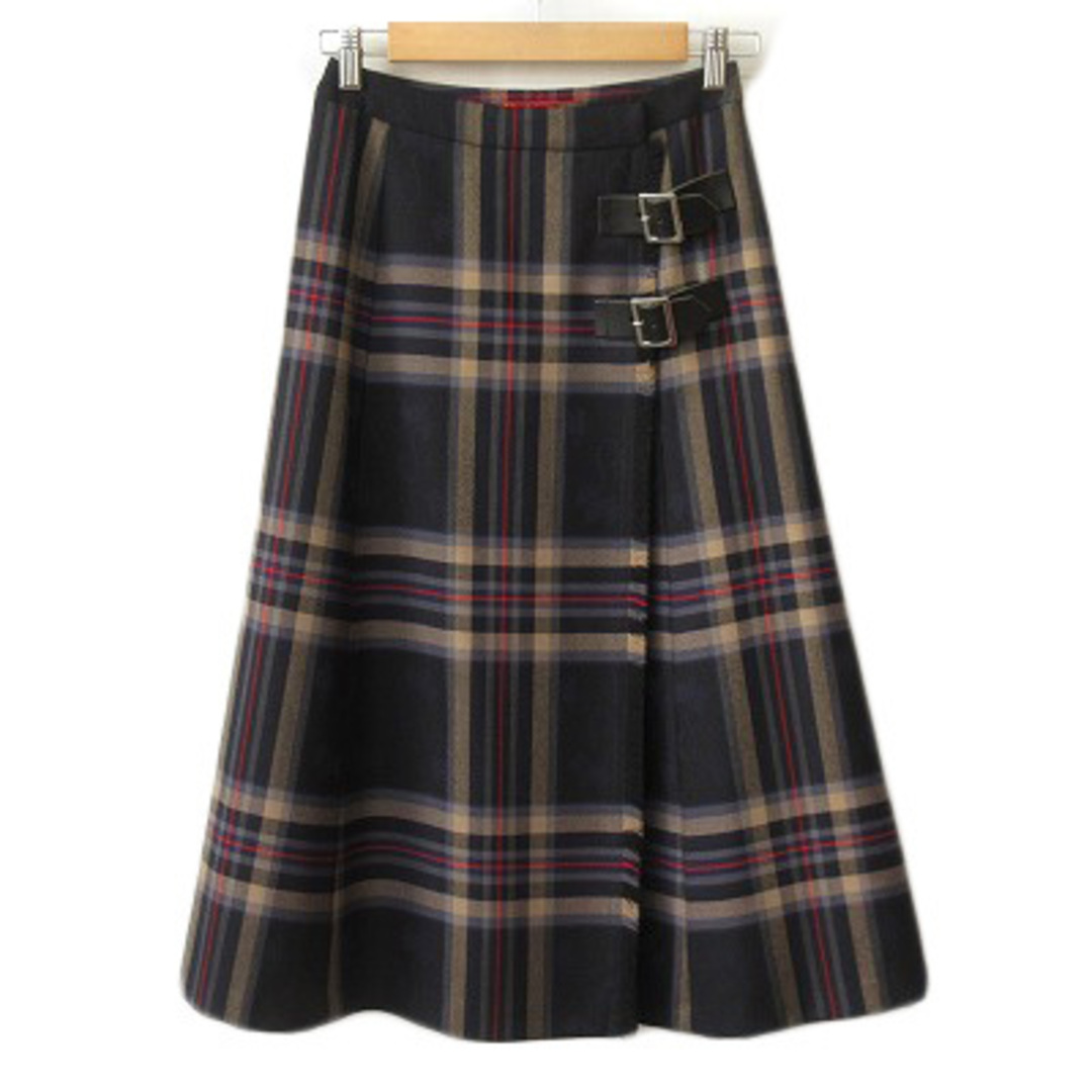 Yorkland(ヨークランド)のヨークランド YORKLAND スカート フレア チェック フリンジ ウール レディースのスカート(ひざ丈スカート)の商品写真