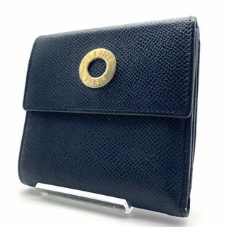 セリーヌ(celine)の極美品 セリーヌ サークルロゴ 折りたたみ 財布 レザー ネイビー 紺色(財布)