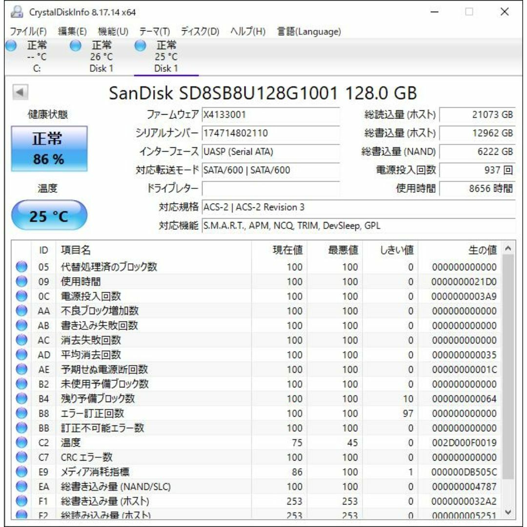 RW-172-SanDisk SATA 128GB 2.5インチ SSD 2点 スマホ/家電/カメラのPC/タブレット(PCパーツ)の商品写真