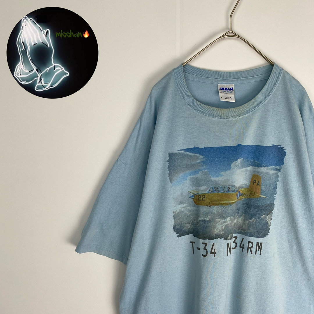 GILDAN　ギルダン　Ｔシャツ　00’s　飛行機　水色 メンズのトップス(Tシャツ/カットソー(半袖/袖なし))の商品写真