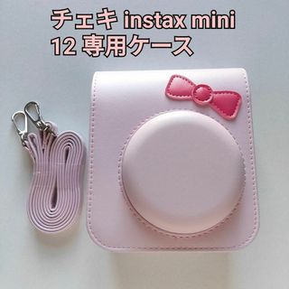 チェキケース　instax mini 12専用ケース　ピンク　リボン(フィルムカメラ)