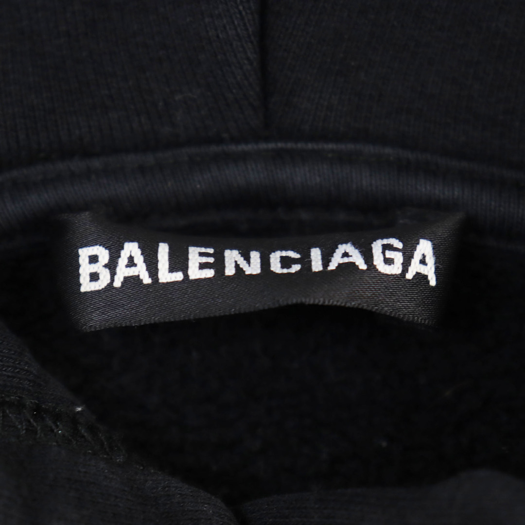 Balenciaga(バレンシアガ)の【ドンドン見直し】良品○BALENCIAGA バレンシアガ 570811 PARIS FLAG HOODIE コットン100% ロゴ/BBクラウン刺繍入り プルオーバー パーカー ブラック S 正規品 メンズ メンズのトップス(パーカー)の商品写真