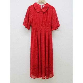 【夏物 新入荷】★LEBECCA boutique/レベッカブティック★総レースワンピース/丸襟/かわいい/おしゃれ/フェミニン/ワンピース/半袖/マキシ丈 レッド/赤 レディース F【中古】夏 724042(その他)