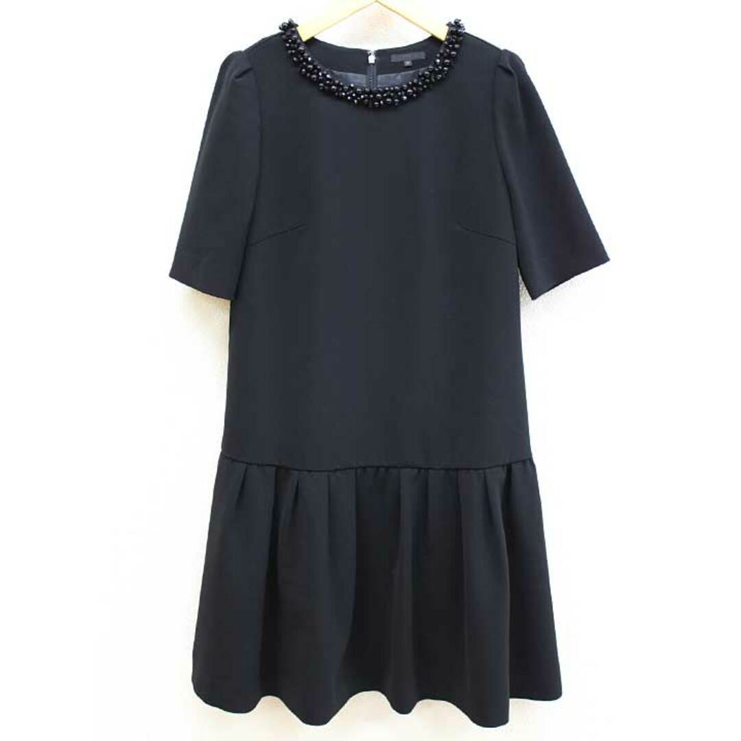 TO BE CHIC(トゥービーシック)の【夏物 新入荷】‡TO BE CHIC/トゥー ビー シック‡ビーズ付きワンピース/半袖/膝丈 ブラック/黒 レディース 38 【中古】夏 onepi 624042 レディースのワンピース(その他)の商品写真