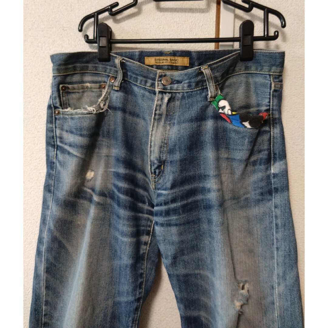 💛リメイク、ベビードール　オールドユニクロ、デニムパンツ、W.８８．５センチ メンズのパンツ(デニム/ジーンズ)の商品写真