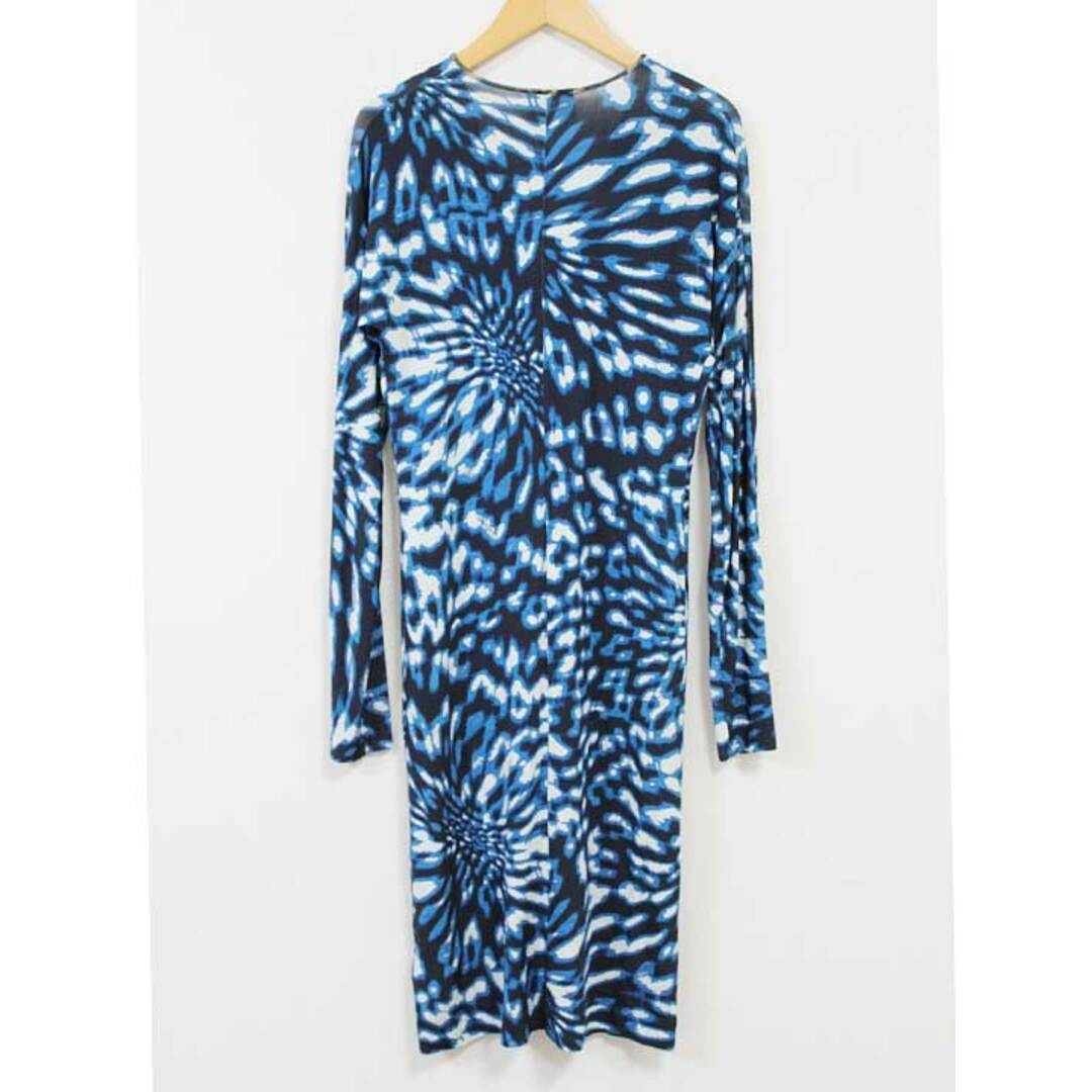 Just Cavalli(ジャストカヴァリ)の【夏物 新入荷】☆Just Cavalli/ジャストカヴァリ☆ボルトマーク総柄ワンピース/ワンピース/プルオーバー/Vネック/長袖/ミディ丈 ブルー/青 レディース 42【中古】春夏 onepi 034042 レディースのワンピース(その他)の商品写真