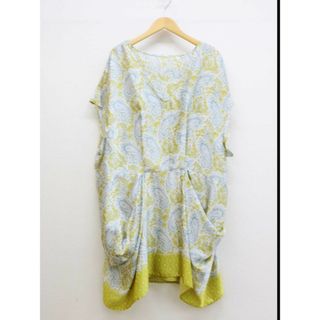 【夏物 新入荷】★GALLARDA GALANTE/ガリャルダガランテ★ペイズリー柄チュニックブラウス/インナー付/かわいい/おしゃれ/ワンピース/チュニック/ブラウス/半袖/ミディ丈 イエロー×グリーン/黄色×緑 レディース F【中古】夏 524042