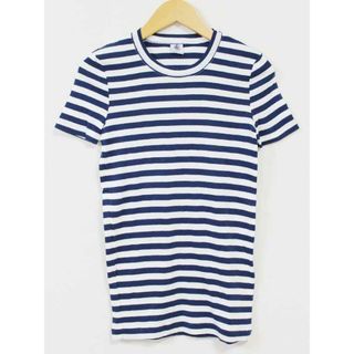 プチバトー(PETIT BATEAU)の【夏物 新入荷】☆PETIT BATEAU/プチバトー☆ボーダーカットソー/カットソー/Tシャツ/半袖/カジュアル ホワイト×ネイビー/白×紺 レディース XXS/12ANS【中古】夏 034042(Tシャツ(半袖/袖なし))