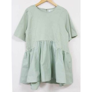 【夏物 新入荷】☆OPAQUE.CLIP/オペークドットクリップ☆シルケットコットンフハクキリカエカットソー/カットソー/Tシャツ/半袖/無地 グリーン/緑 レディース 40/L【中古】夏 034042