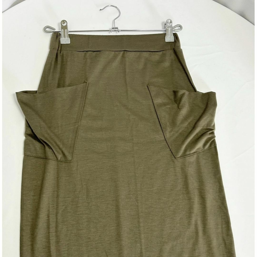 ミディタイトスカート サイドアシンメトリー ポケットデザイン ウエストゴム レディースのスカート(その他)の商品写真