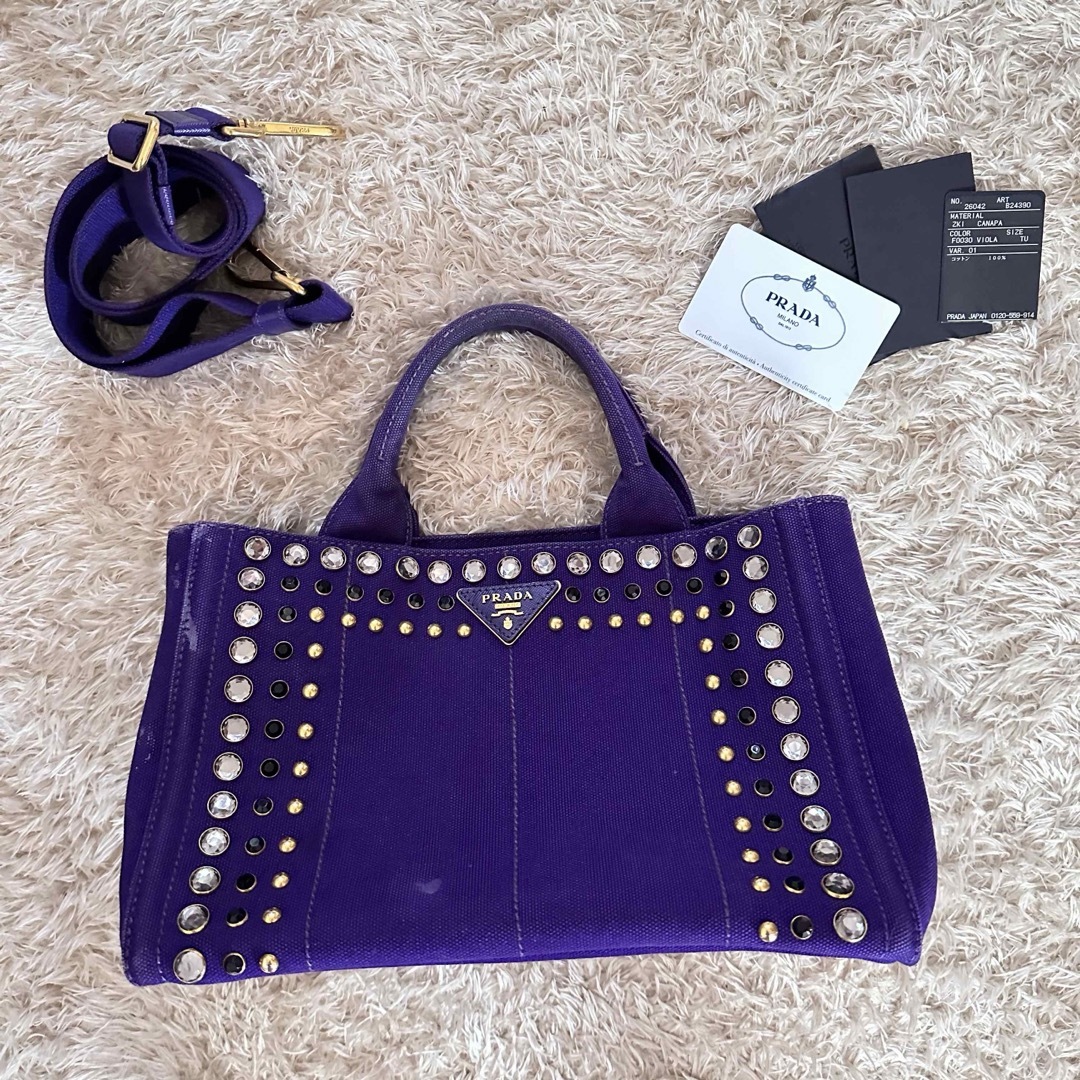 PRADA(プラダ)のPRADAビジュー2wayカナパバッグ紫パープル レディースのバッグ(トートバッグ)の商品写真