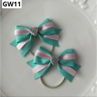 【GW11】ミント　キッズ　ヘアゴム　リボン(ファッション雑貨)