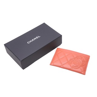 シャネル(CHANEL)の極美品 CHANEL シャネル カードケース ココマーク ロゴ 20番台 キャビアスキン オレンジ 中古 63002(パスケース/IDカードホルダー)