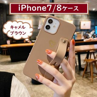 送料込 iPhone7/8ケース スマホ アイフォン 落下防止ベルト付 BW(iPhoneケース)