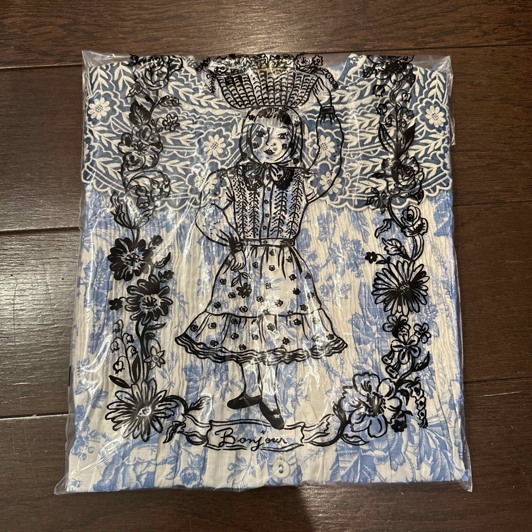 Bonjour Blue flower wallpaper tunic 10Y キッズ/ベビー/マタニティのキッズ服女の子用(90cm~)(ワンピース)の商品写真