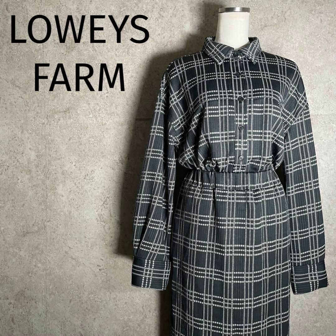 LOWRYS FARM(ローリーズファーム)のLOWRYS FARM ジャガードチェックショートシャツ スカート セットアップ レディースのワンピース(その他)の商品写真