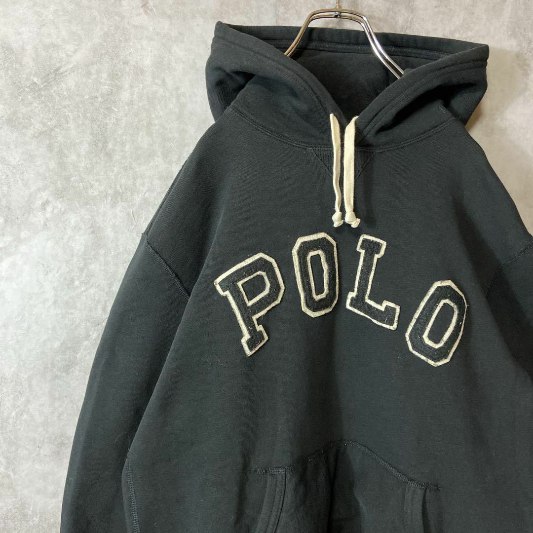 POLO RALPH LAUREN(ポロラルフローレン)の【ビッグロゴパーカー】ラルフローレン古着ワッペン黒　かぶり　在原みゆ紀　M長袖 メンズのトップス(パーカー)の商品写真