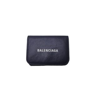 BALENCIAGA バレンシアガ 三つ折り財布 ミニウォレット ブランドロゴ カーフ ネイビー ホワイト 美品 中古 62842