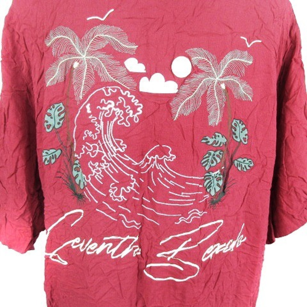 ZARA(ザラ)のザラ シャツ オープンカラー 七分袖 薄手 刺繍 プリント XL 赤 トップス メンズのトップス(シャツ)の商品写真